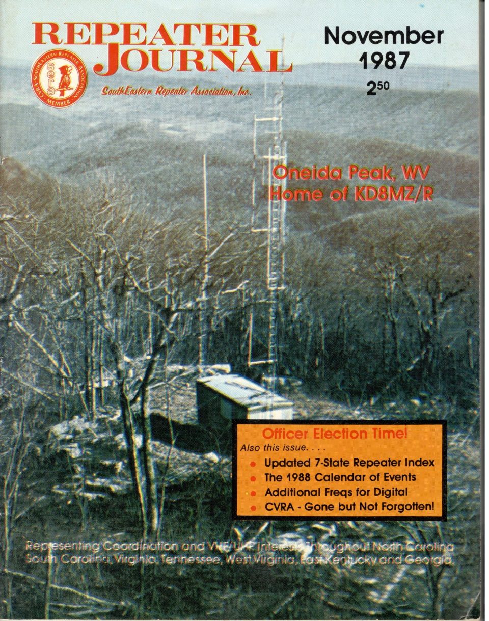 November 1987 SERA Repeater Journal magazine cover featuring the Appalachian Repeater Association